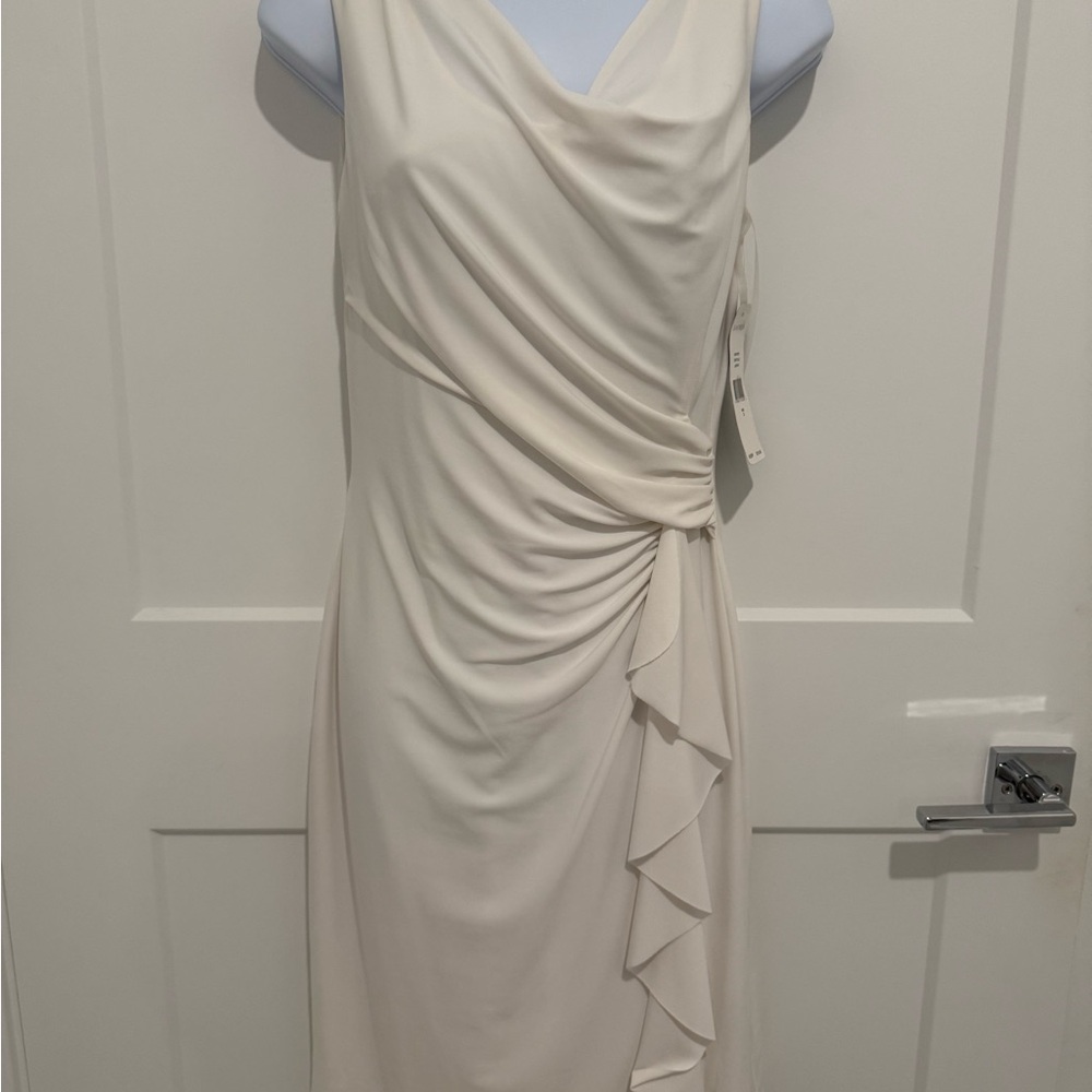 Lauren Ralph Lauren White Asymmetrical Ruched Cocktail Dress